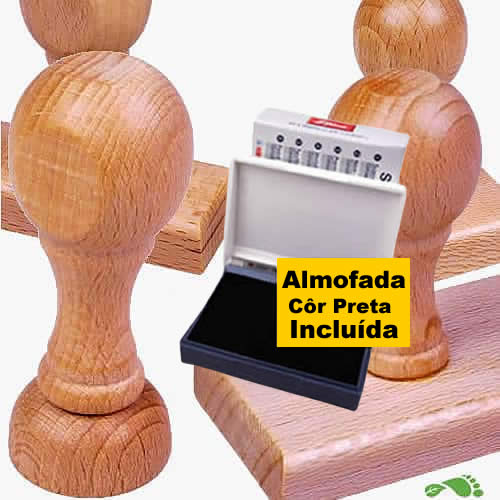Carimbos personalizados manuais em madeira natural com pega arredondada, em promoção