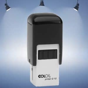 Carimbo automático quadrado COLOP Q12 com estrutura compacta em preto e branco