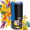 Carimbo redondo Trodat Printy com estrutura azul e preta, ideal para marcar roupa e objetos pessoais