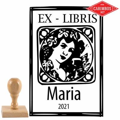 Carimbo de madeira ex-libris - personalizado com o seu nome