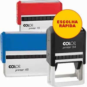 Três carimbos retangulares automáticos COLOP de diferentes tamanhos e cores