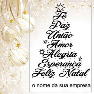 Carimbo de madeira com mensagem natalícia personalizada com nome da empresa